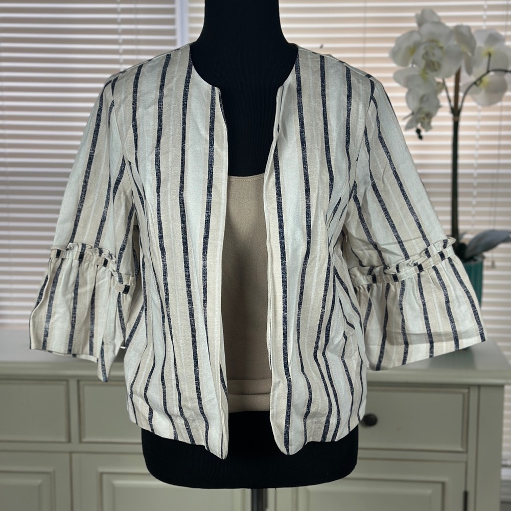 Striped Ruffle Sleeve Jacket